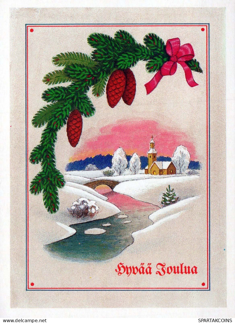 Feliz Año Navidad IGLESIA Vintage Tarjeta Postal CPSM #PBO106.ES - Nouvel An