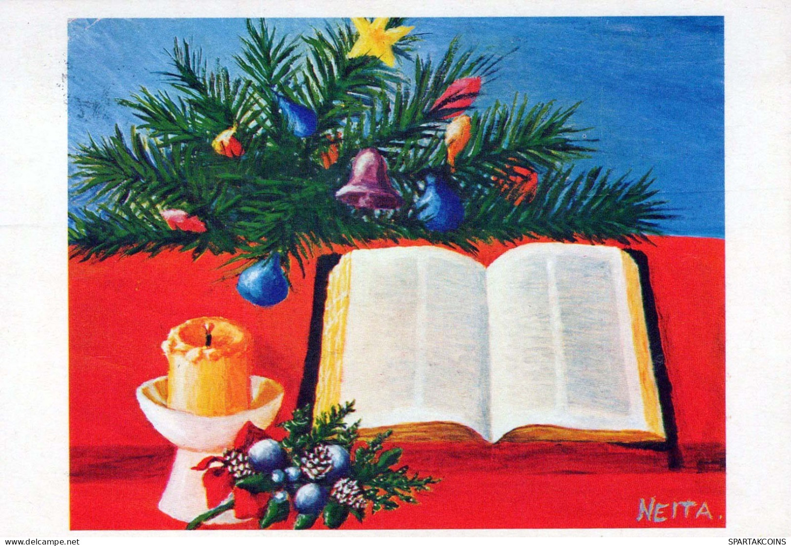 Feliz Año Navidad VELA Vintage Tarjeta Postal CPSM #PBN801.ES - Anno Nuovo