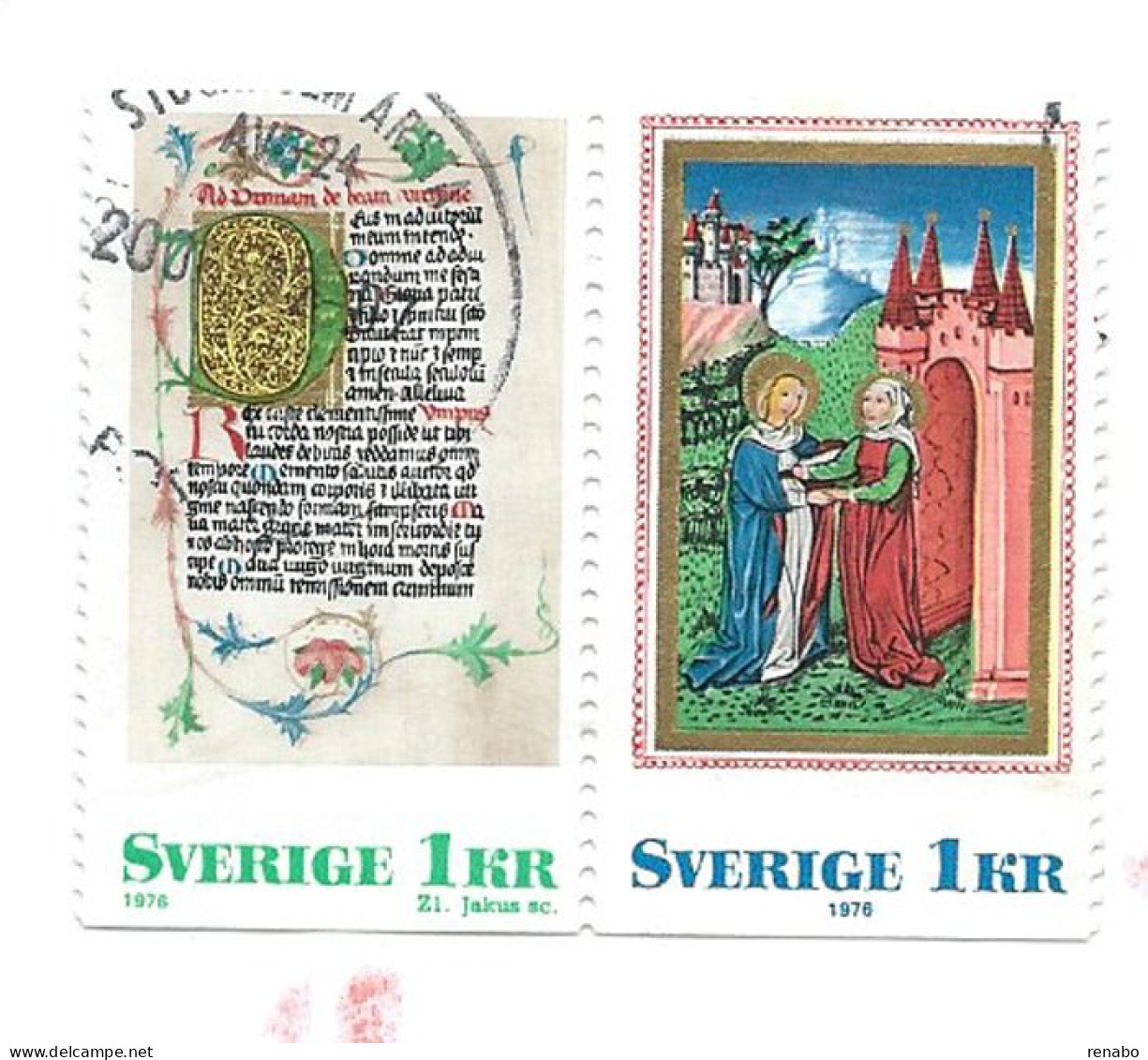 Suede, Schweden, Svezia, Sverige 1976; La Vergine Maria Incontra Elisabetta, Manoscritto Medioevale.Coppia Unita,used. - Christianisme