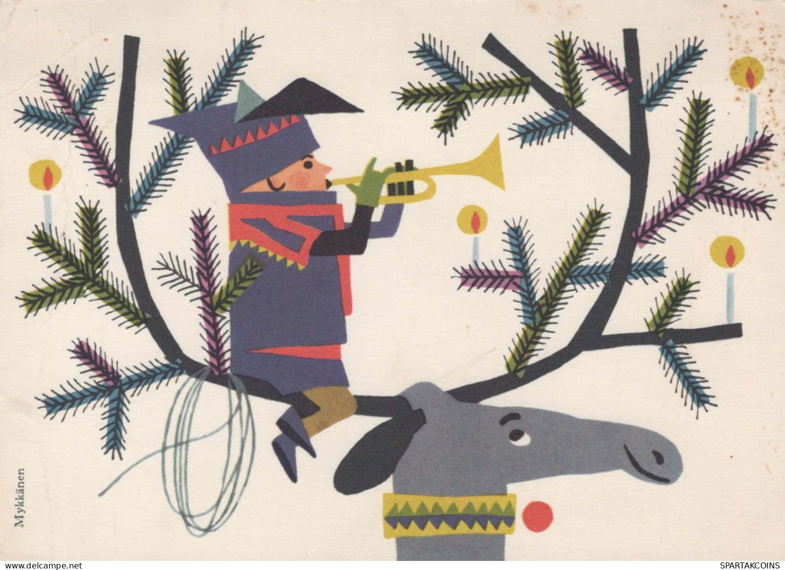 PAPÁ NOEL Feliz Año Navidad CIERVOS Vintage Tarjeta Postal CPSM #PBB196.ES - Santa Claus