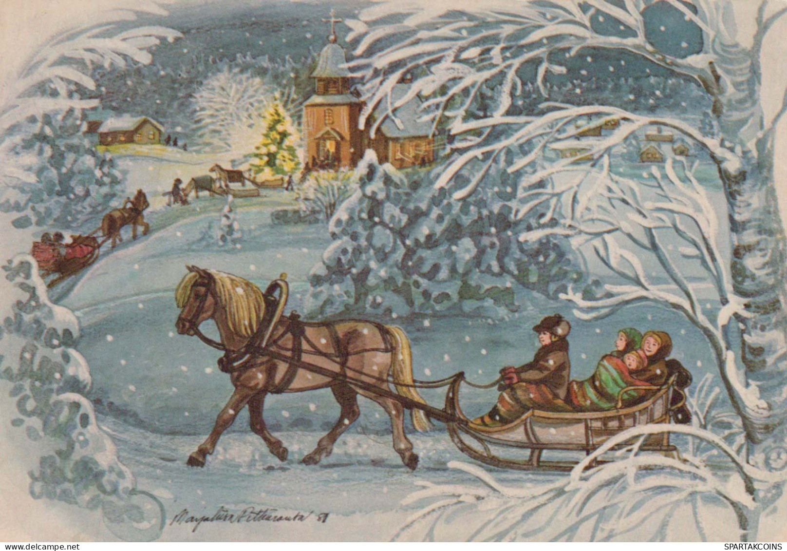 Feliz Año Navidad GNOMO CABALLO Vintage Tarjeta Postal CPSM #PAW492.ES - Neujahr