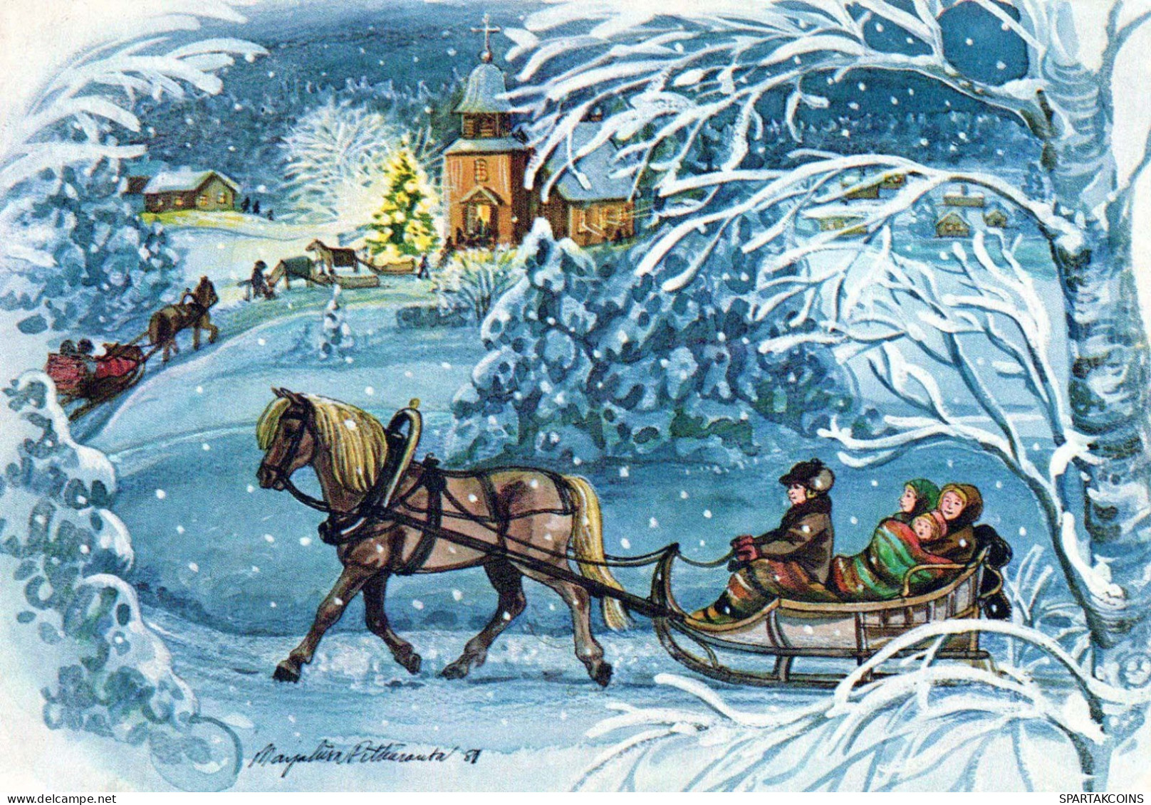 Feliz Año Navidad GNOMO CABALLO Vintage Tarjeta Postal CPSM #PAW492.ES - Neujahr