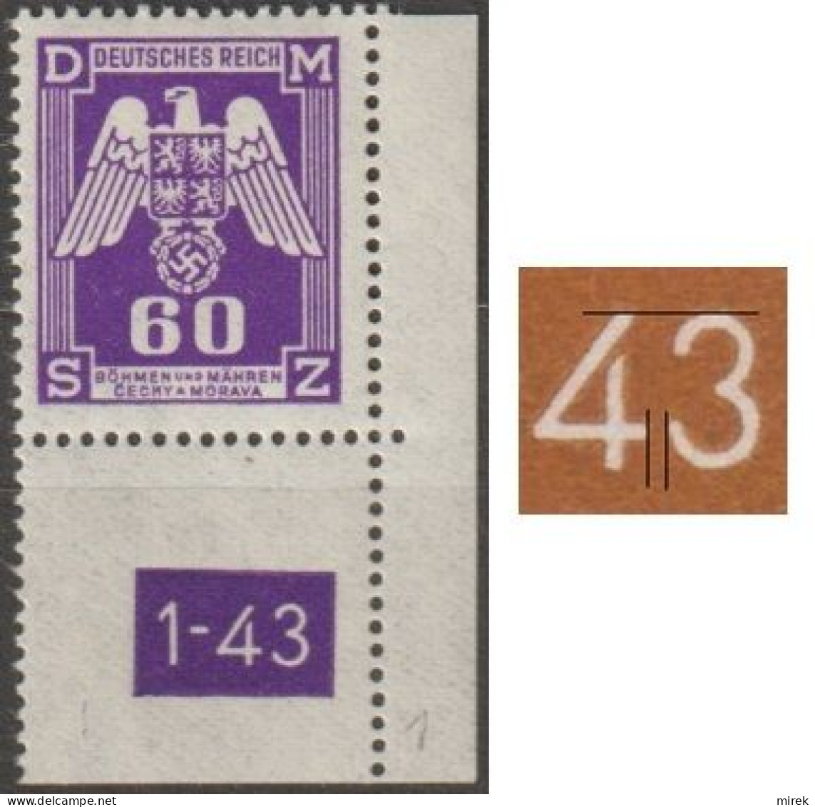 016/ Pof. SL 16, Corner Stamp, Plate Number 1-43, Type 1, Var. 1 - Neufs