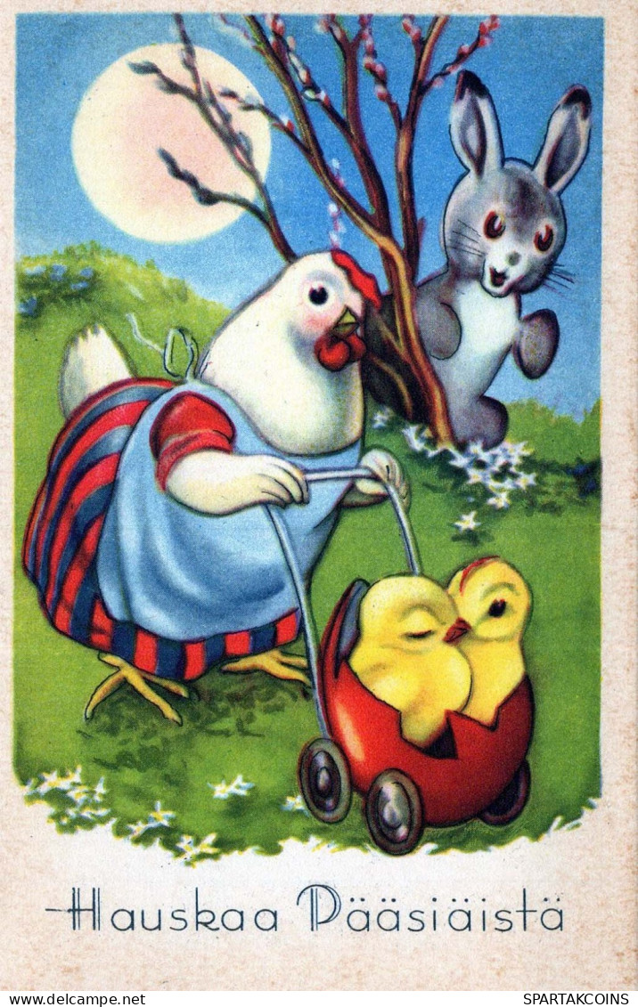 OSTERN KANINCHEN HUHN EI Vintage Ansichtskarte Postkarte CPA #PKE315.DE - Ostern