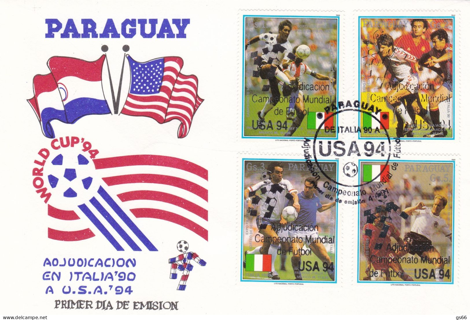 Paraguay, 1991, 4622/25, Fußball-Weltmeisterschaft 1994, USA, FDC - 1994 – États-Unis