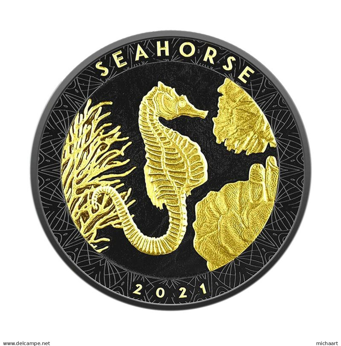 Samoa 2 Tala 2021 Seahorse Silver Coin 1 Oz Gold Black Empire Ruthenium 03201 - Samoa