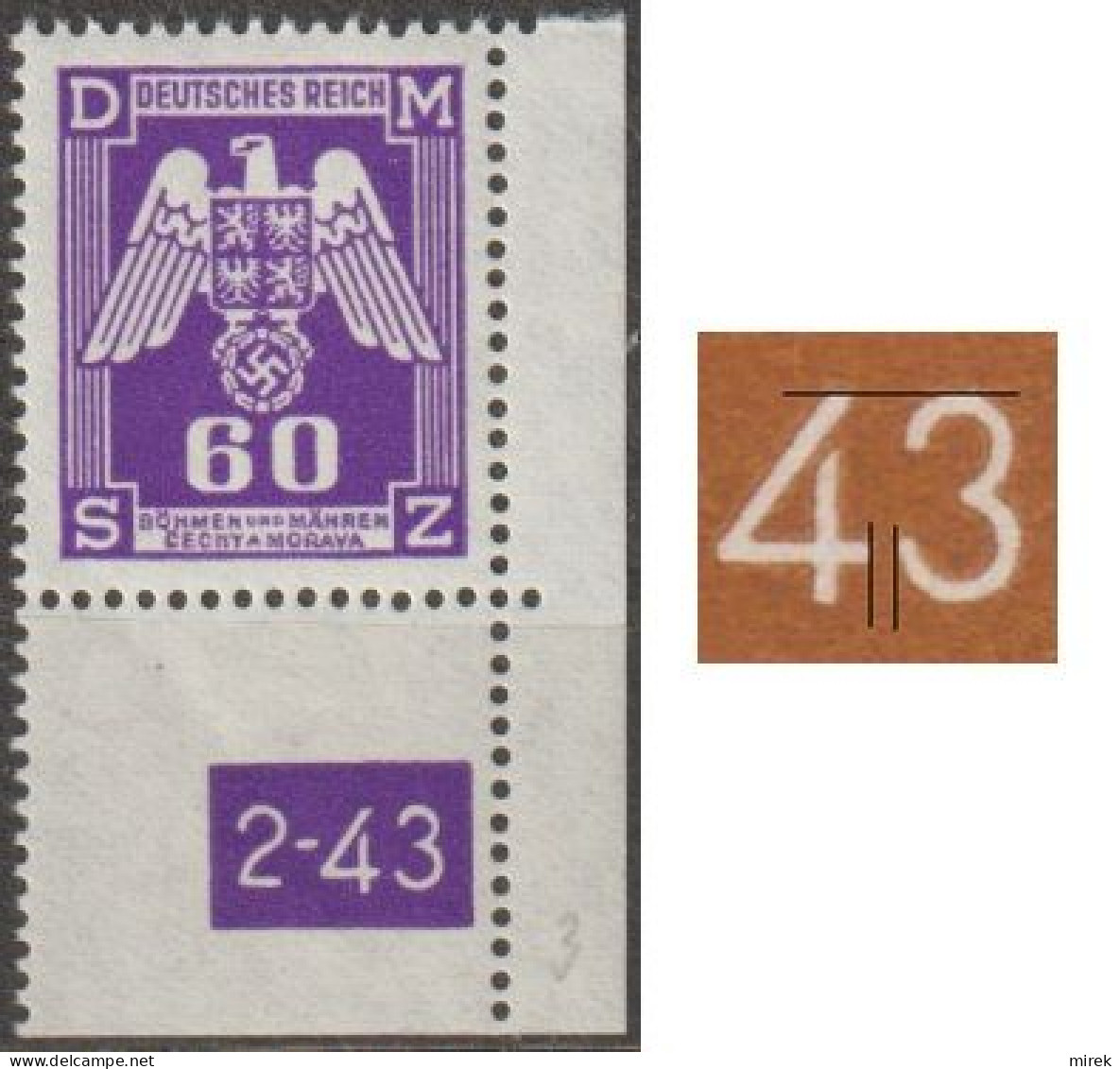 016a/ Pof. SL 16, Corner Stamp, Plate Number 2-43, Type 1, Var. 3 - Neufs