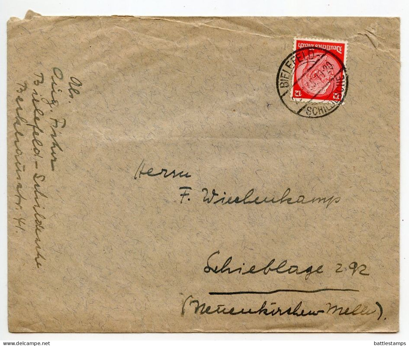 Germany 1935 Cover & Letter; Bielefeld - Schildesche To Schiplage; 12pf. Hindenburg - Covers & Documents