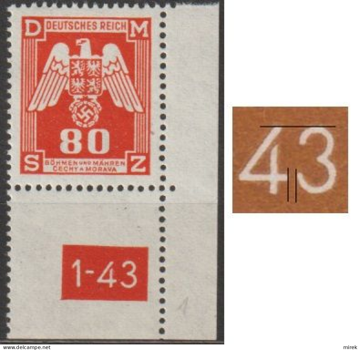 017/ Pof. SL 17, Corner Stamp, Plate Number 1-43, Type 1, Var. 1 - Ungebraucht