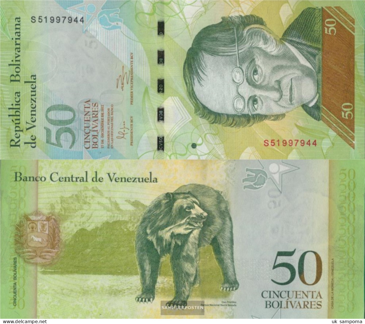 Venezuela Pick-number: 92g Uncirculated 2012 50 Bolivares - Venezuela