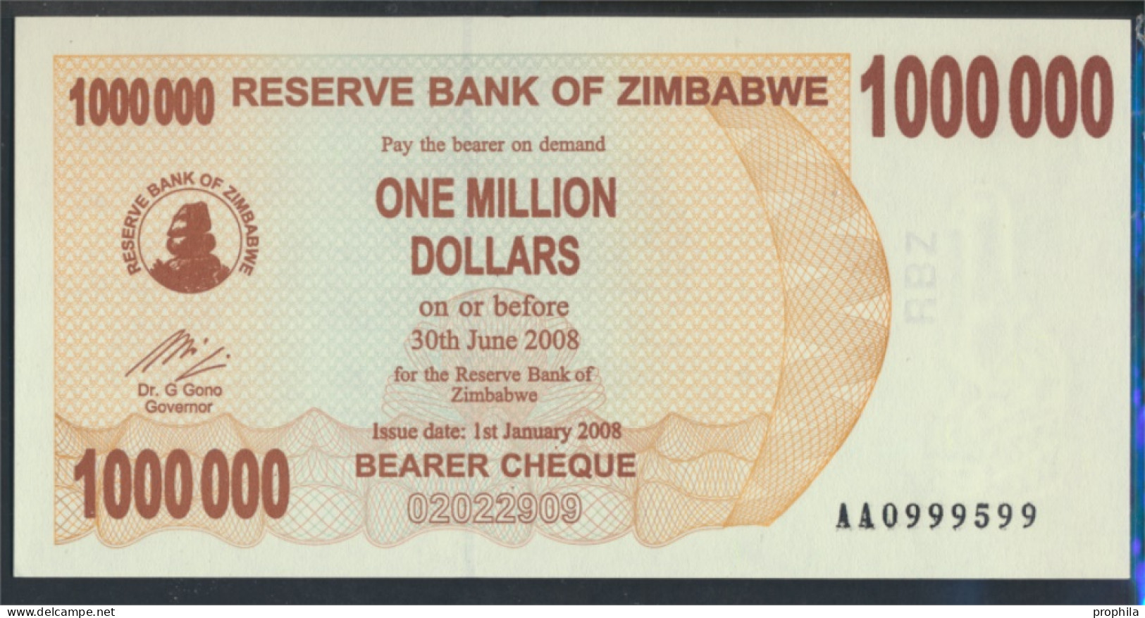 Simbabwe Pick-Nr: 53 Bankfrisch 2008 1 Mio. Dollars (9810965 - Zimbabwe