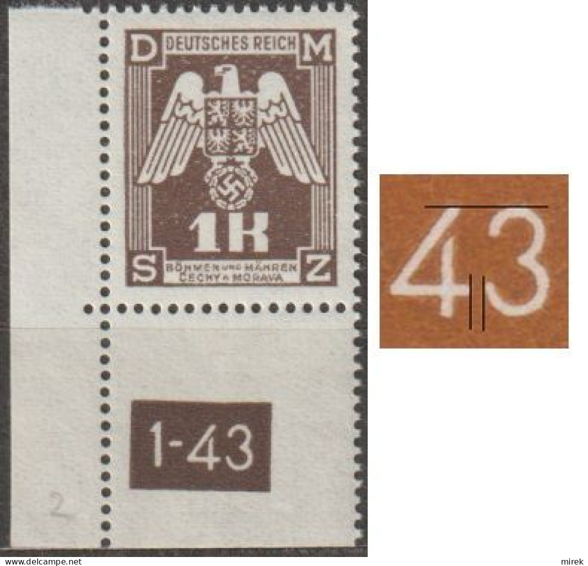 018/ Pof. SL 18, Corner Stamp, Plate Number 1-43, Type 1, Var. 2 - Neufs