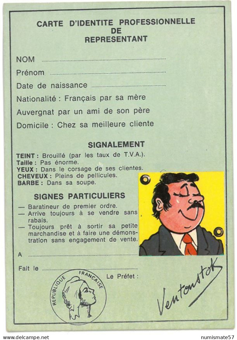 CP Humoristique - Carte D'Identité Professionnelle De Représentant - Humour