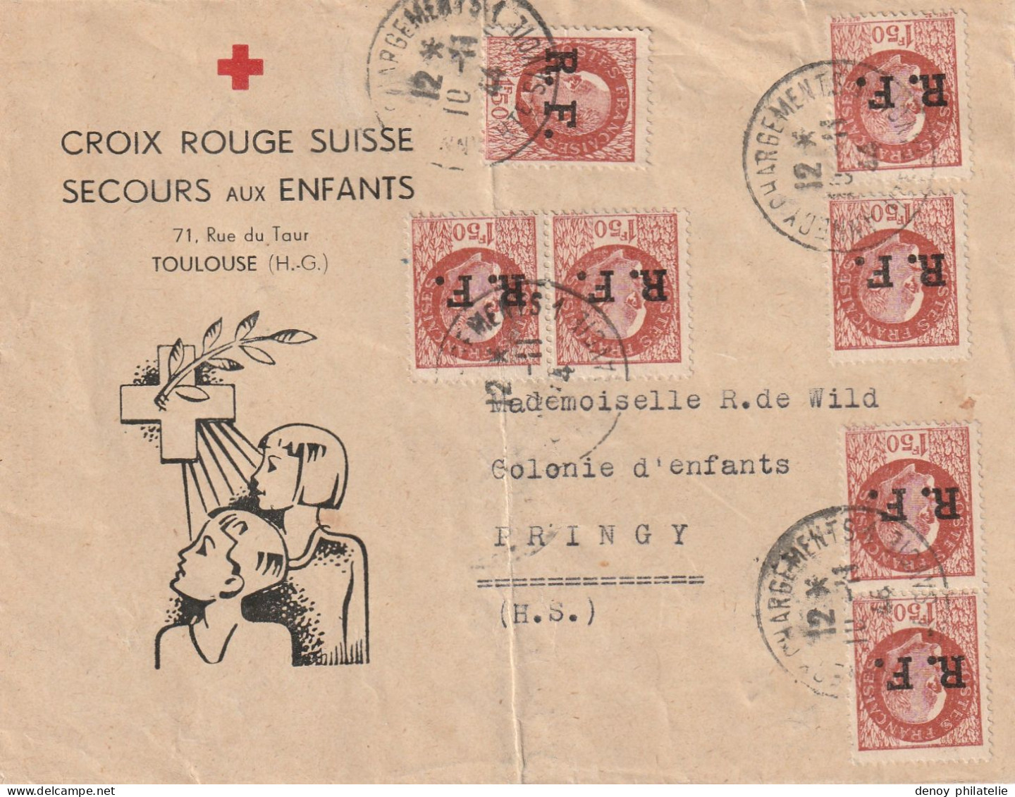Lettre Avec 11 Timbres Petain , Croix Rouge Suisse De Toulouse - Annecy Chargement - Libération