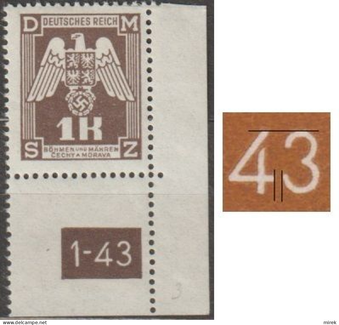 018a/ Pof. SL 18, Corner Stamp, Plate Number 1-43, Type 1, Var. 3 - Neufs