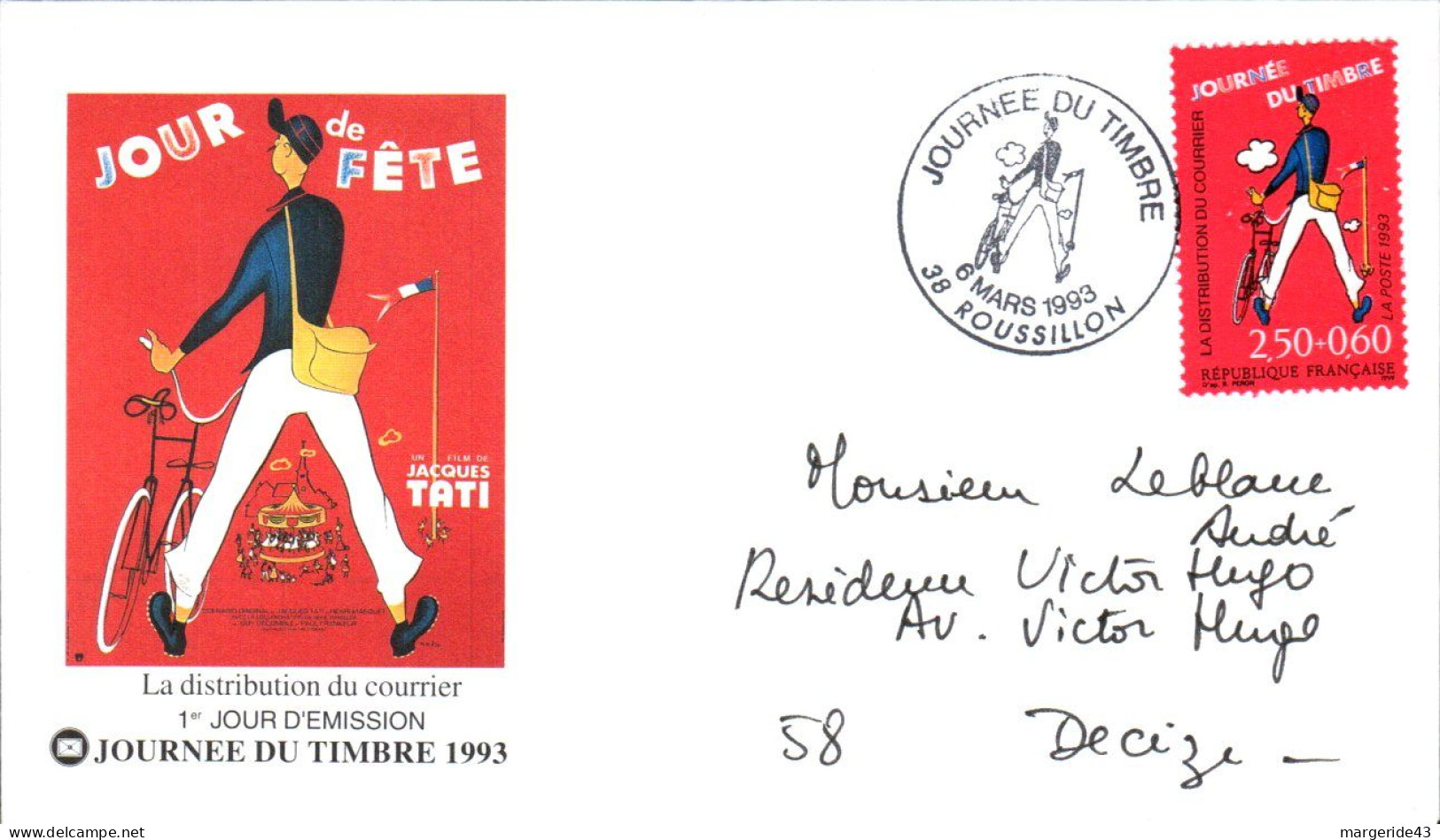 LETTRE FDC 1993 JOURNEE DU TIMBRE -ROUSSILLON ISERE - 1990-1999