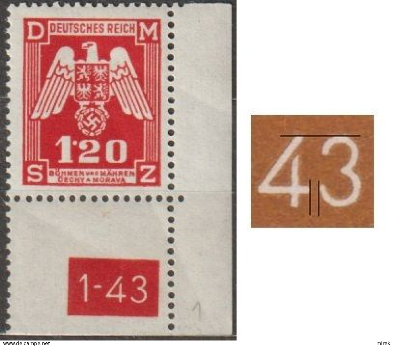 019/ Pof. SL 19, Corner Stamp, Plate Number 1-43, Type 1, Var. 1 - Neufs