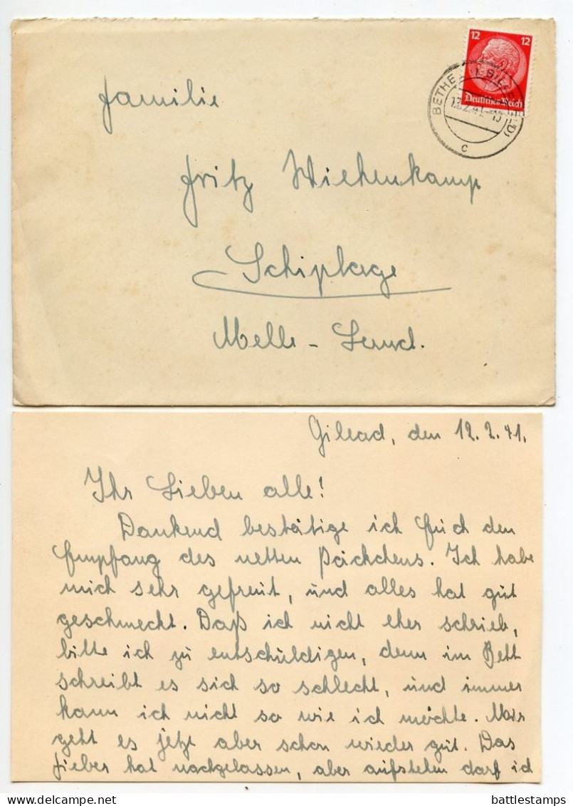 Germany 1941 Cover & Letter; Bethel (b Bielefeld) To Schiplage; 12pf. Hindenburg - Brieven En Documenten