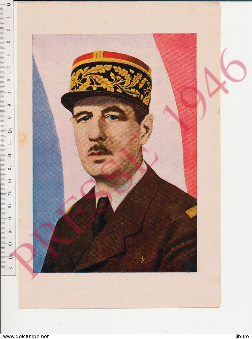 Gravure Colorisée 1946 Format 24 X 16 Cm Portrait Général Charles De Gaulle - Non Classés
