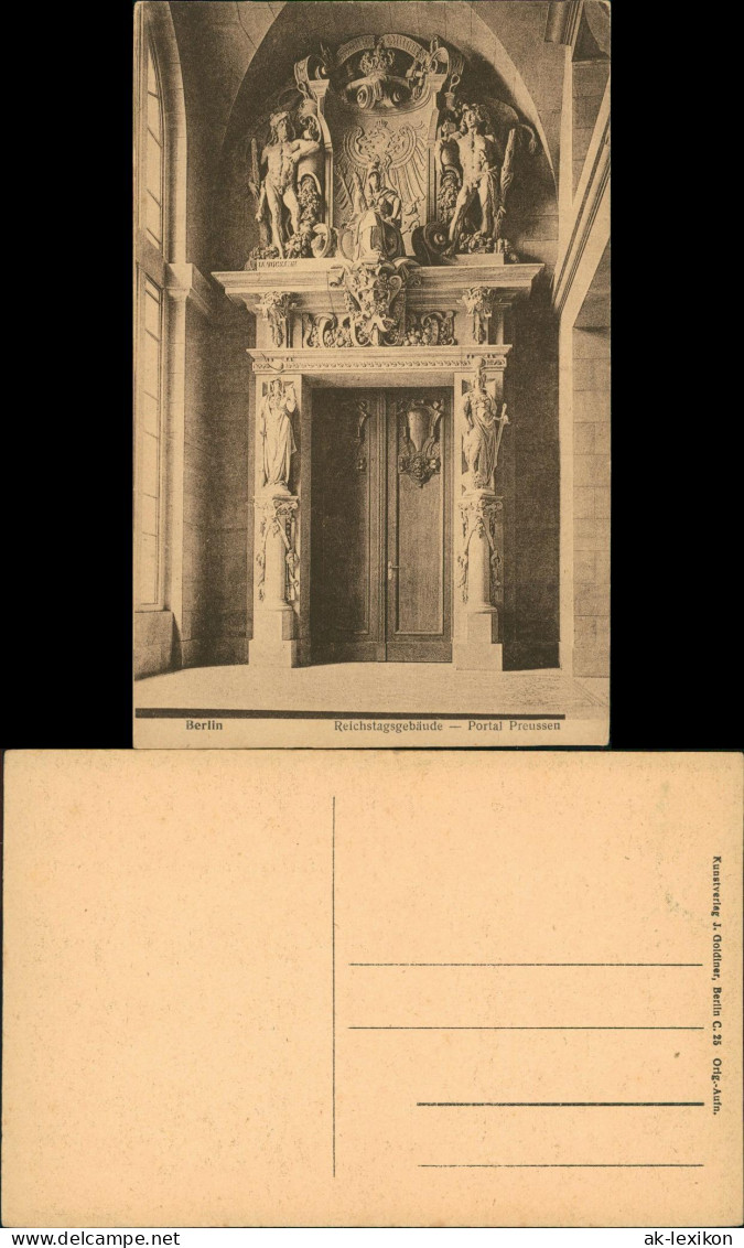 Ansichtskarte Berlin Reichstagsgebäude - Portal Preussen 1918 - Autres & Non Classés