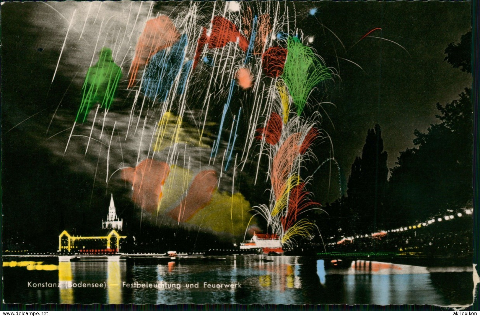 Ansichtskarte Konstanz Festbeleuchtung Und Feuerwerk Bei Nacht 1961 - Konstanz