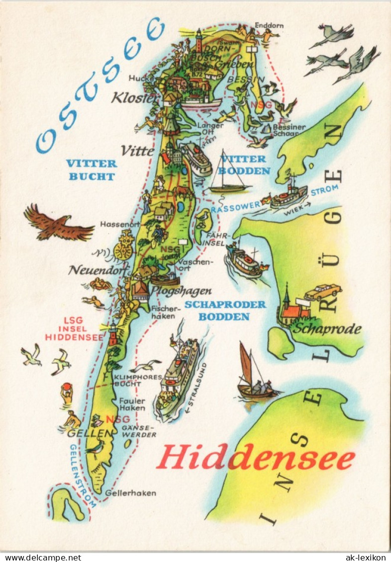 Hiddensee Hiddensjö,   Gezeichnete Landkarten: Vitte Gellen Neuendorf 1979 - Hiddensee