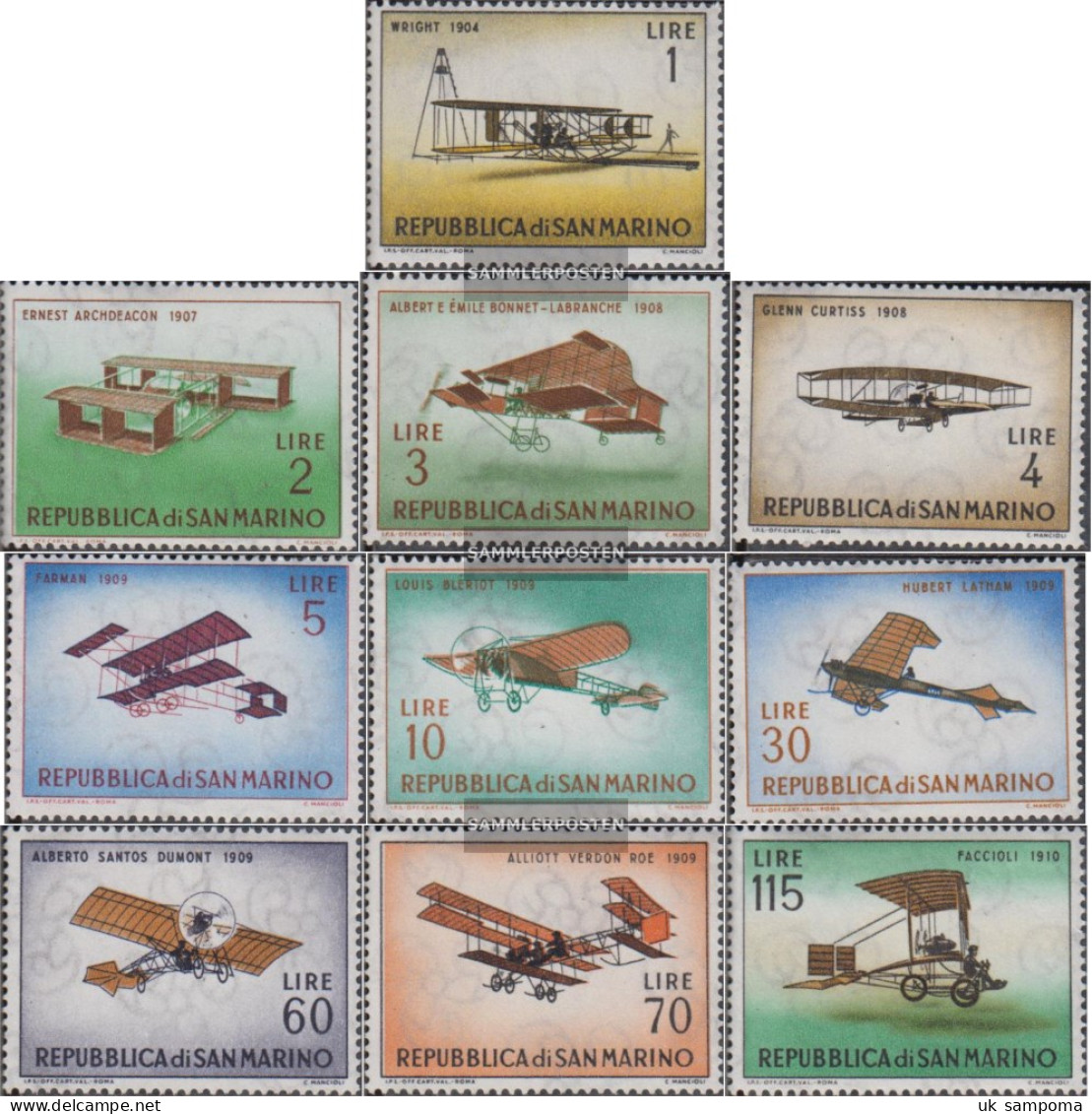 San Marino 719-728 (complete Issue) Unmounted Mint / Never Hinged 1962 Old Aircraft - Neufs