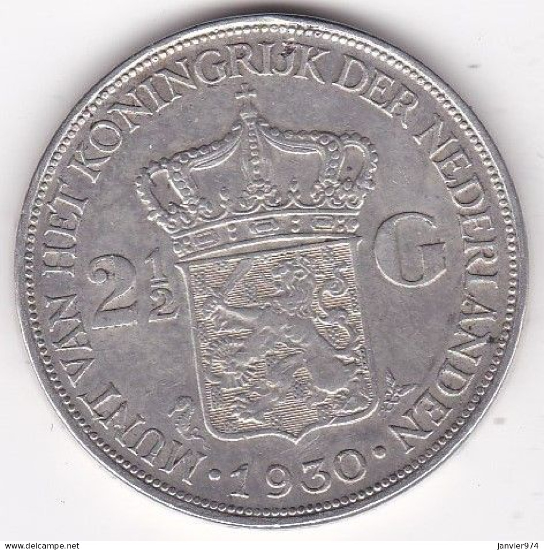 Pays-Bas, 2 ½ Gulden 1930, WILHELMINA I , En Argent, KM# 165 - 2 1/2 Gulden