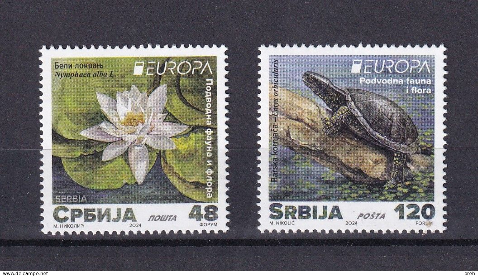 SERBIA 2024,EUROPA CEPT,Europa White Water-lily Flora Plants Pond Turtles Animals Fauna,MNH - Serbia