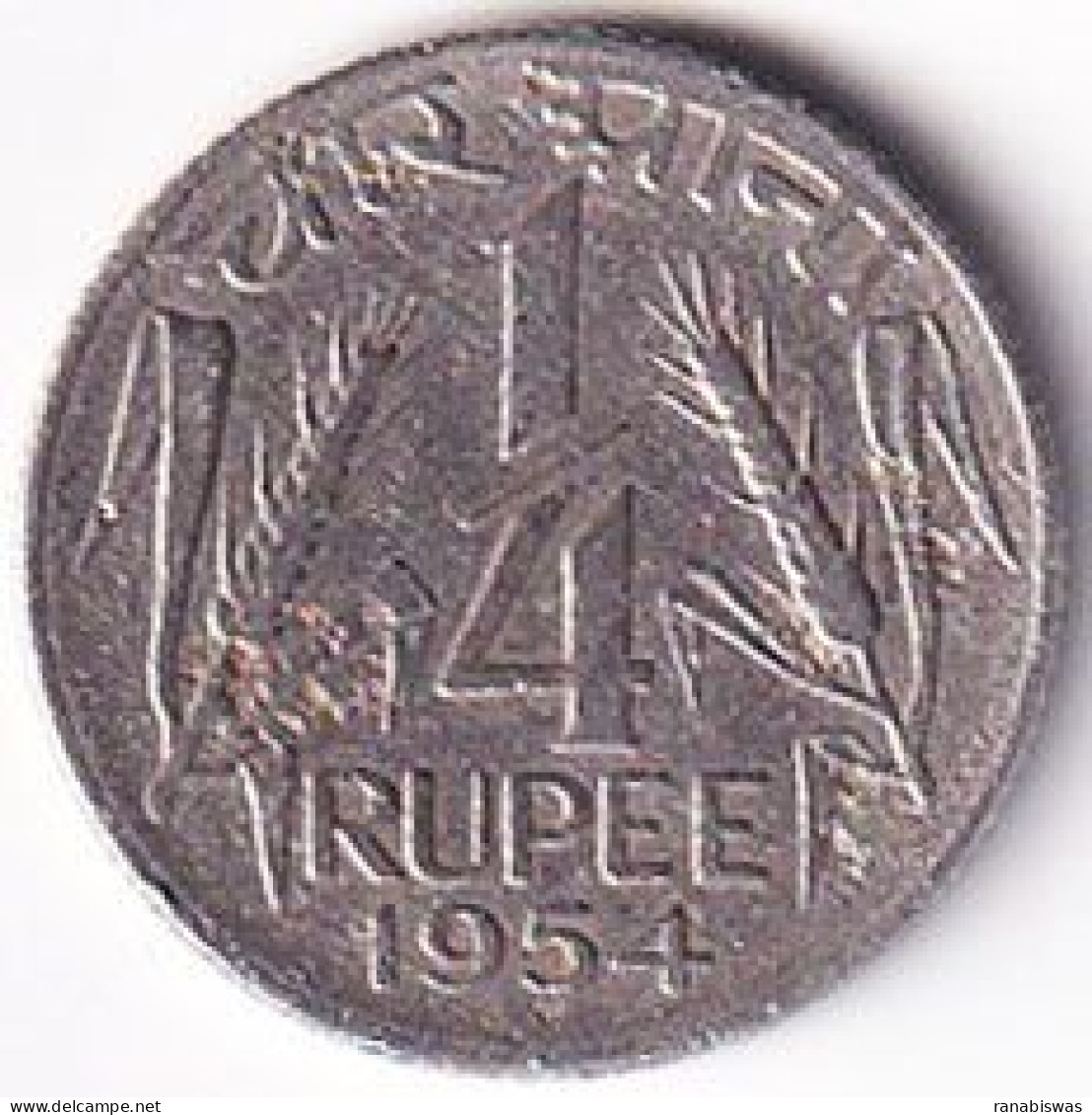 INDIA COIN LOT 284, 1/4 RUPEE 1954, CALCUTTA MINT, XF - India