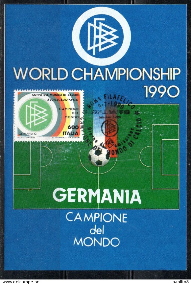 ITALIA 90 REPUBBLICA ITALY REPUBLIC 1990 COPPA DEL MONDO DI CALCIO GERMANIA CAMPIONE LIRE600 MAXI MAXIMUM CARD CARTOLINA - Maximum Cards
