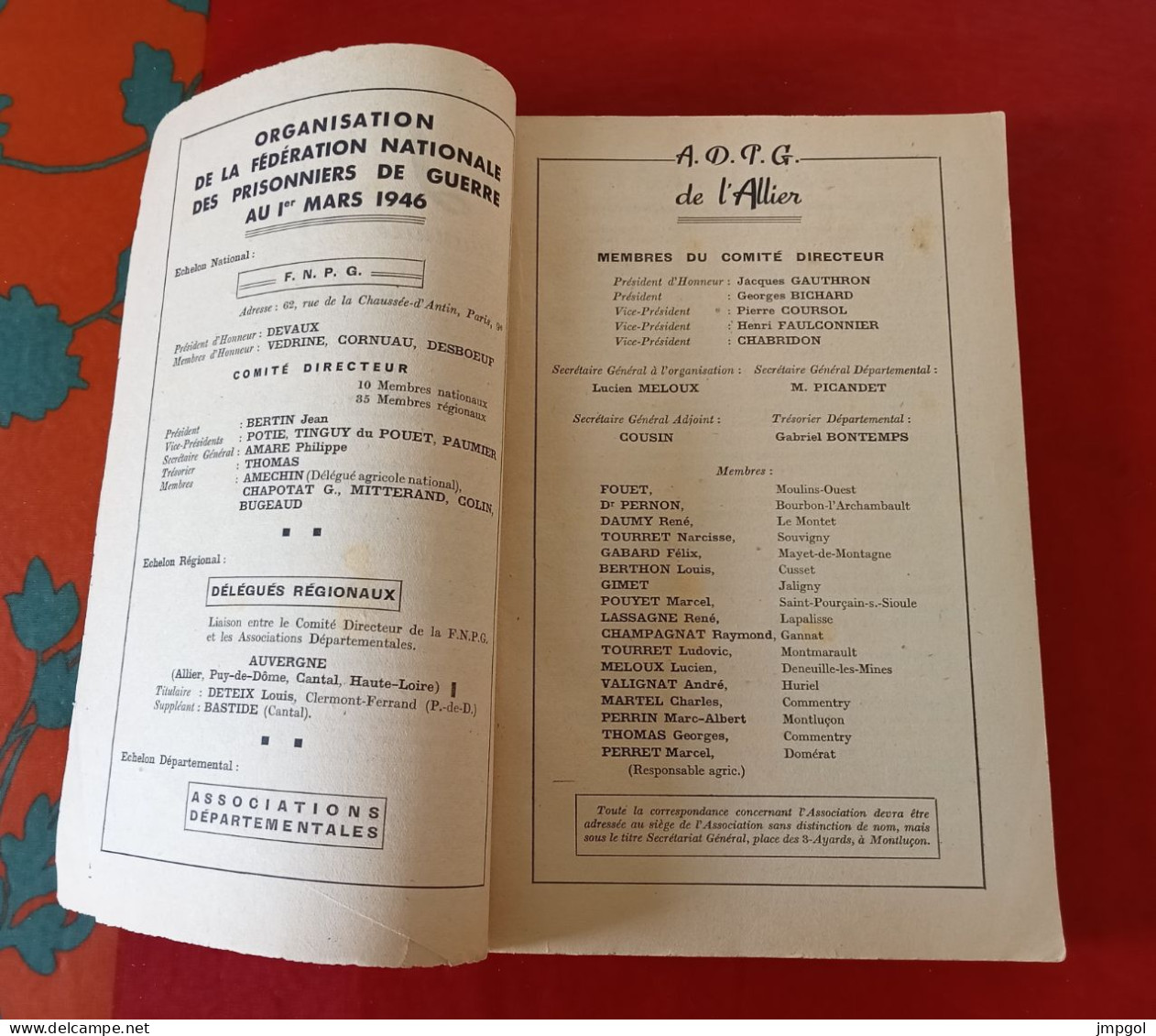 Annuaire Des Prisonniers De Guerre De L'Allier Par Communes 1946 - 1939-45
