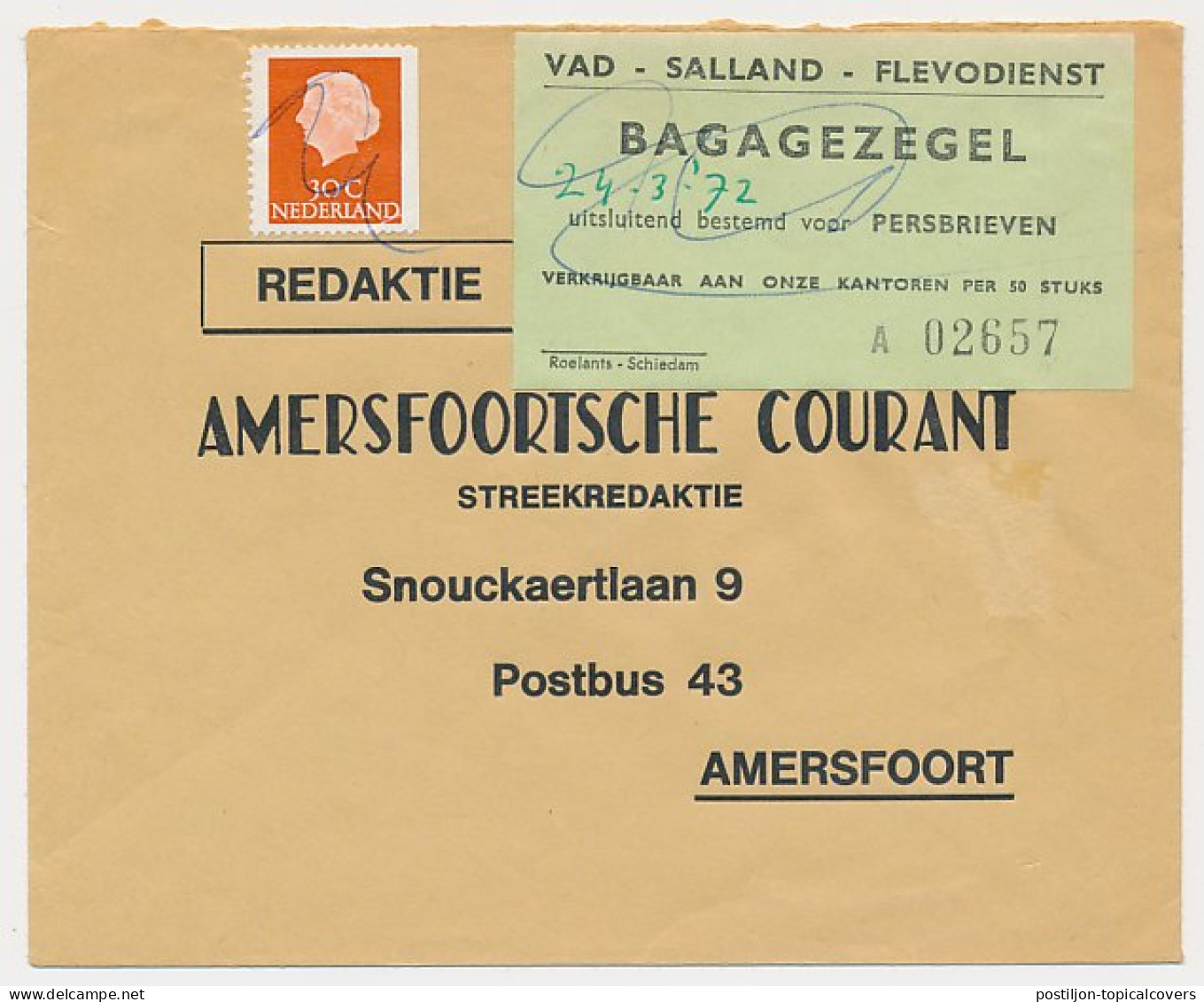 Amersfoort 1972 - VAD Bagagezegel Voor Persbrieven - Non Classificati