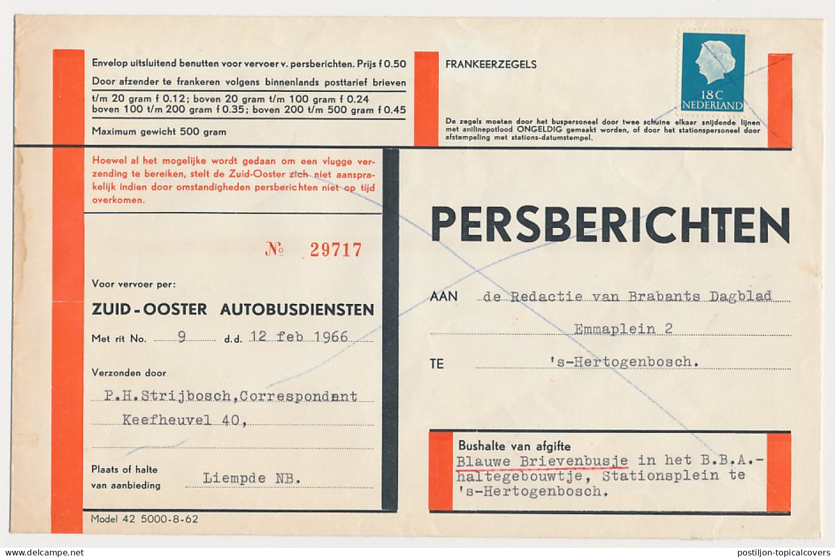 Liempde - S Hertogenbosch 1966 - Persbericht Z.O. Autobusdienst - Non Classificati