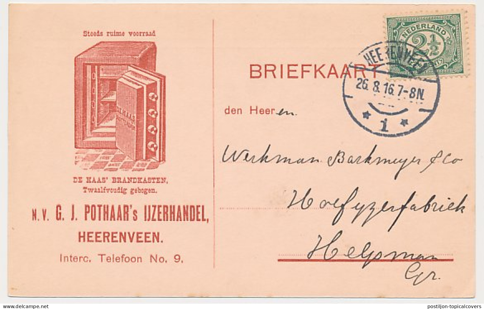 Firma Briefkaart Heerenveen 1916 - Safe / Kluis / Brandkast - Ohne Zuordnung