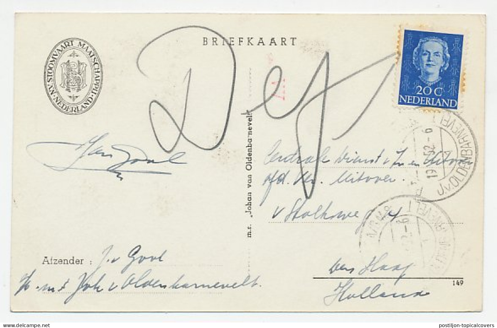 Prentbriefkaart SMN - M.S. Johan Van Oldenbarnevelt - Paquebots