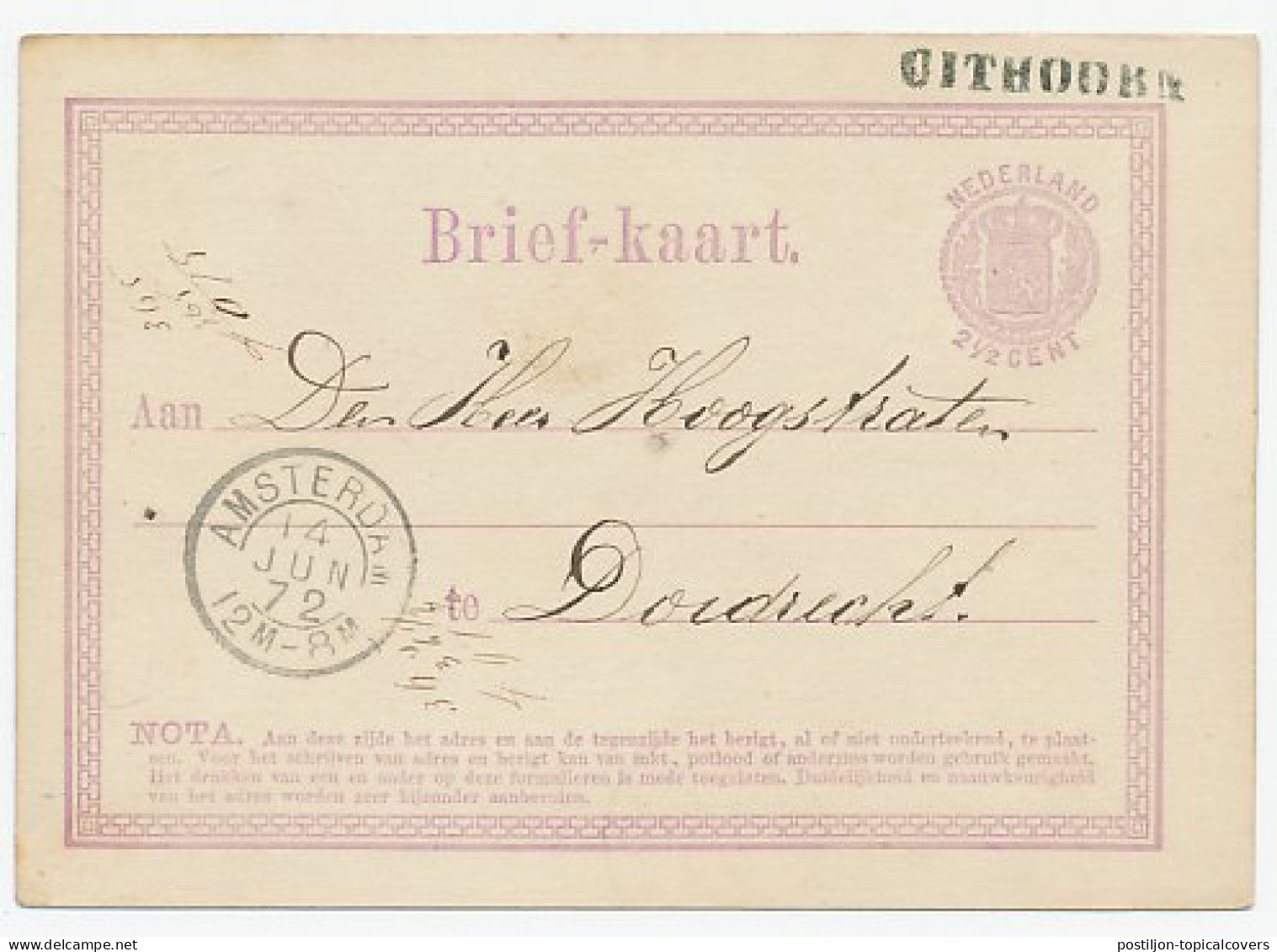 Naamstempel Uithoorn 1872 - Briefe U. Dokumente