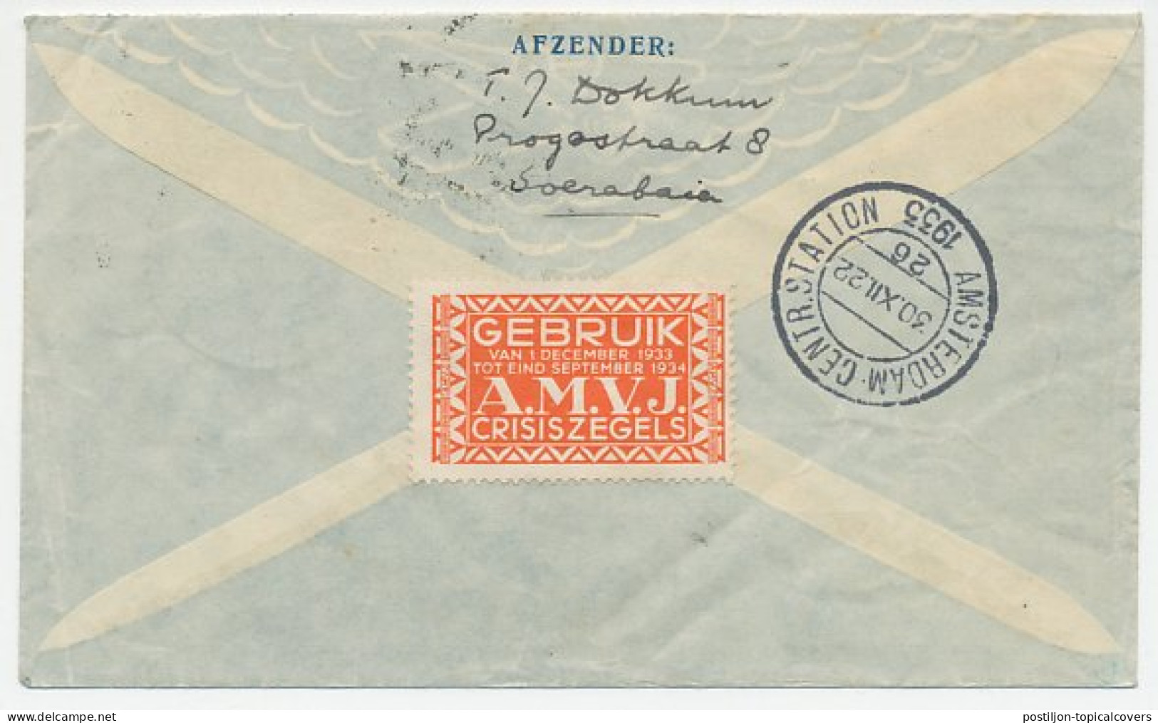 VH B 91 Bandoeng Ned. Indie - Koog Aan De Zaan 1933 -Etiket AMVJ - Ohne Zuordnung