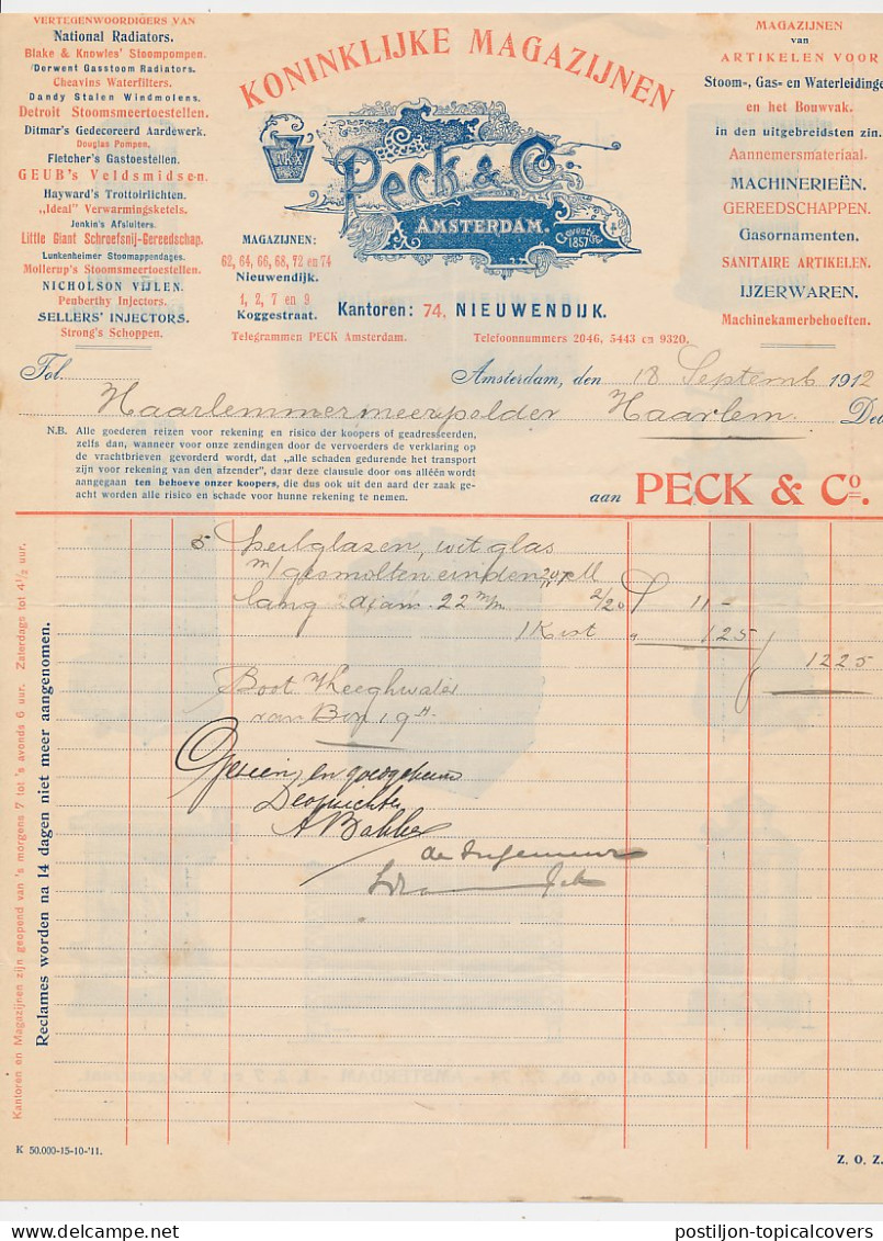 Nota Amsterdam 1912 - Peck & Co. Metaalwaren - Kachels Etc. - Netherlands