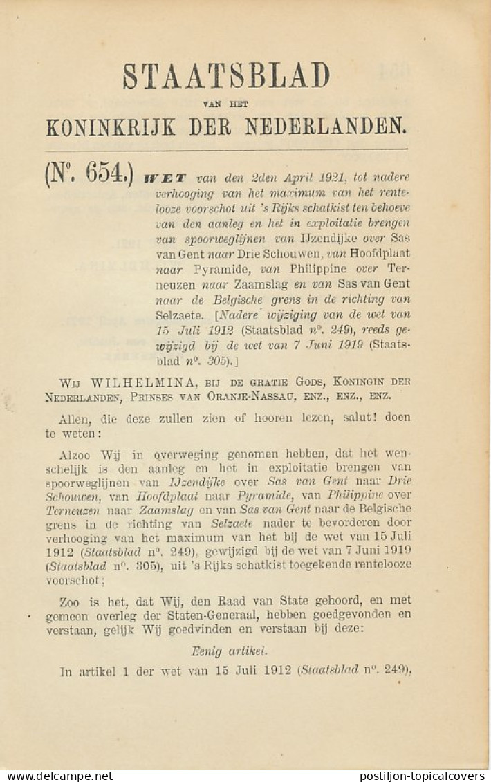 Staatsblad 1921 : Spoorlijn Philippine - Zaamslag Enz. - Historical Documents