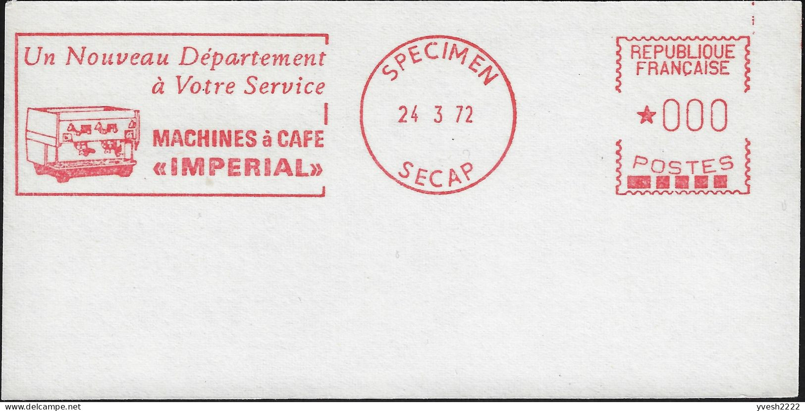 France 1972. Empreinte De Machine à Affranchir Secap Spécimen. Machines à Café Impérial, à Votre Service - Autres & Non Classés