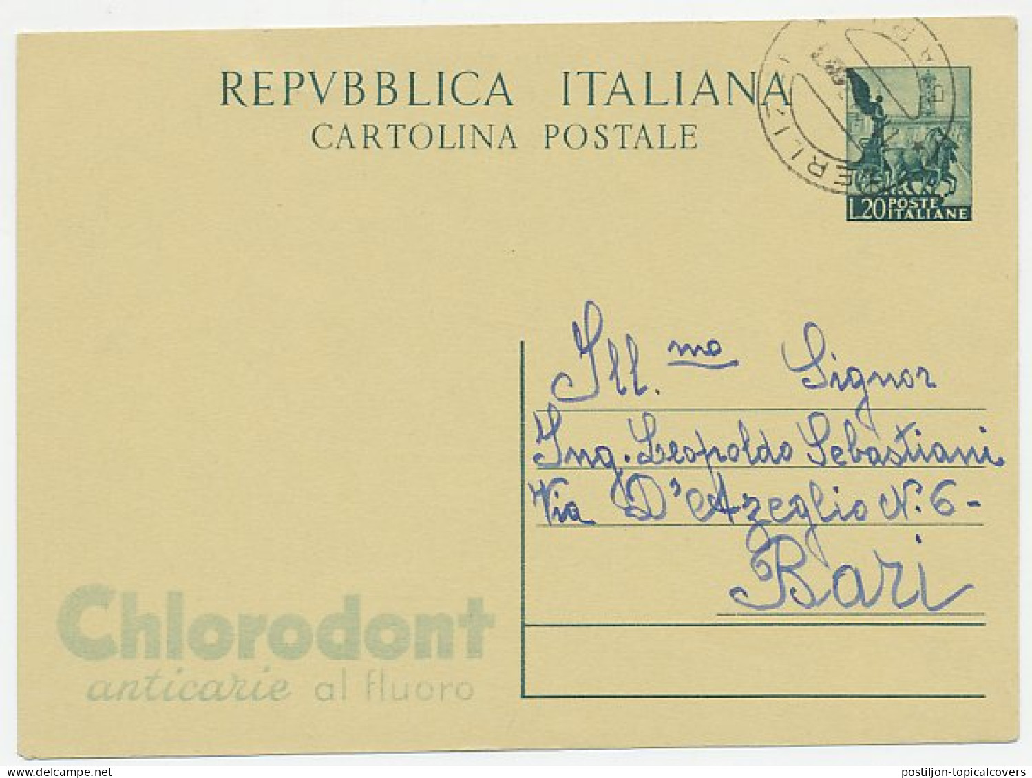 Postal Stationery Italy 1953 Chlorodent - Anticaries Fluoride - Medicine