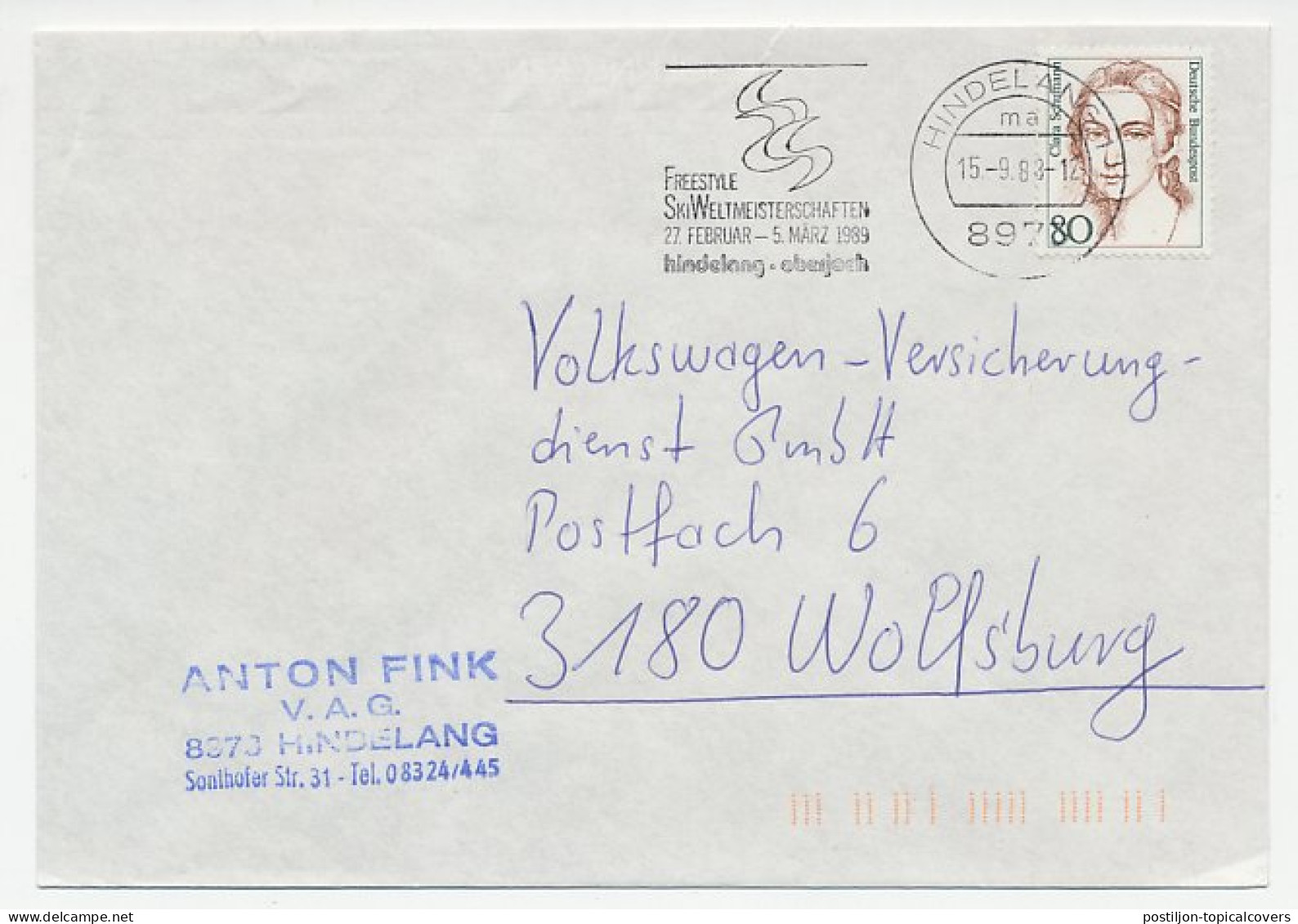 Cover / Postmark Germany 1989 Skiing - Freestyle - World Championships - Winter (Other)