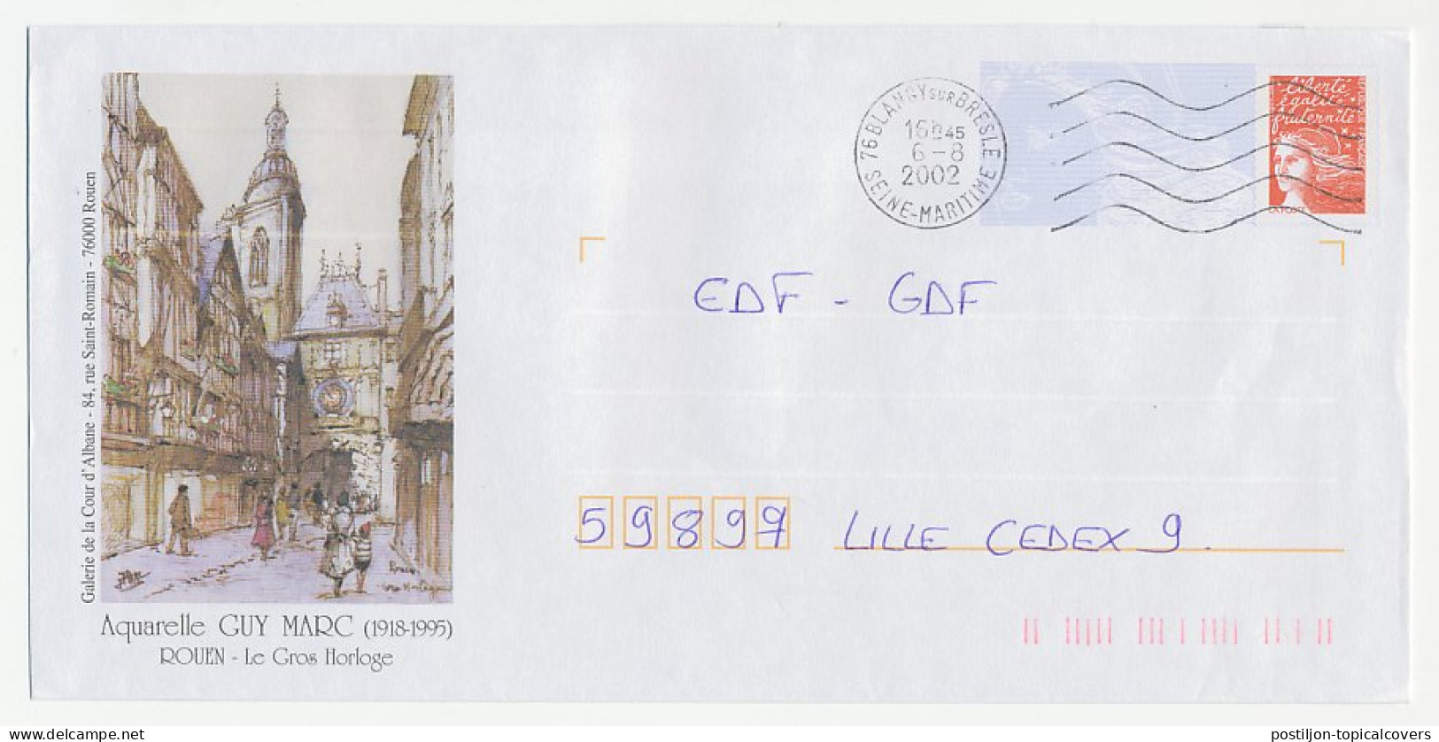 Postal Stationery / PAP France 2002 Aquarell / Watercolor - Guy Marc - Rouen - Autres & Non Classés