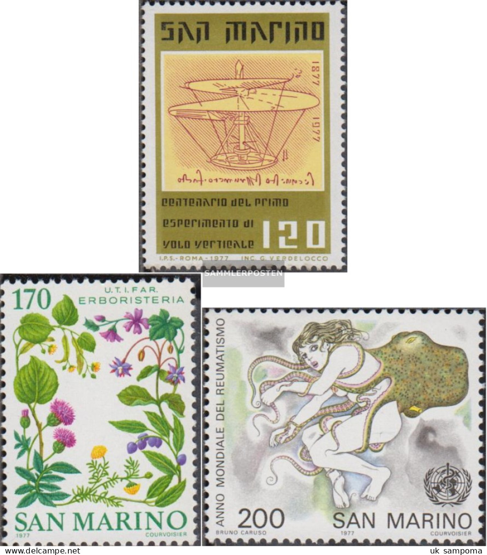 San Marino 1144,1148,1149 (complete Issue) Unmounted Mint / Never Hinged 1977 Flugmodel, Medicinal Plants, Rheumatism - Ungebraucht