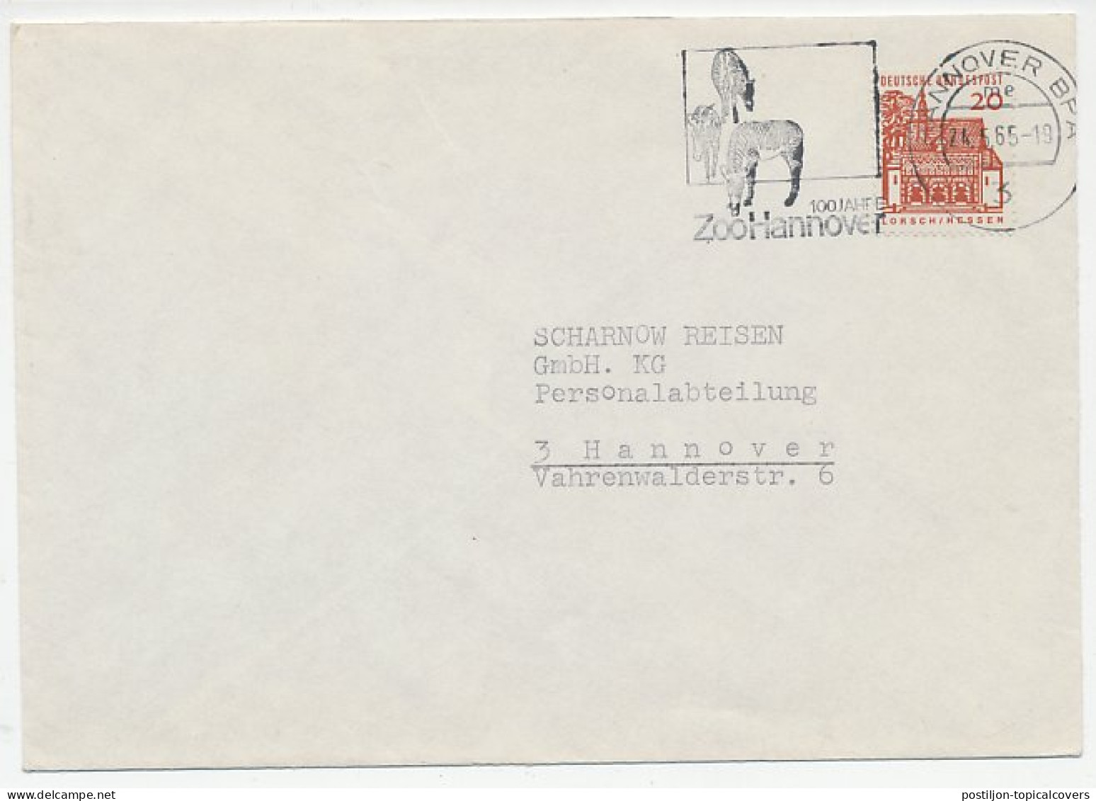 Cover / Postmark Germany 1965 Zebra - Zoo Hannover - Autres & Non Classés