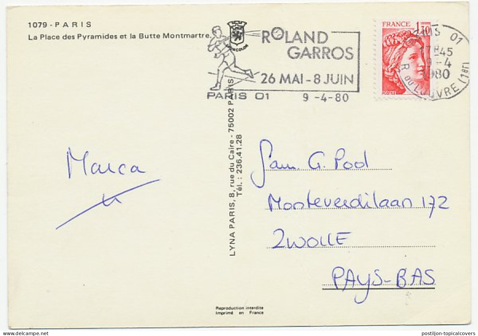Postcard / Postmark France 1980 Tennis - Roland Garros - Grand Slam Tournament - Sonstige & Ohne Zuordnung