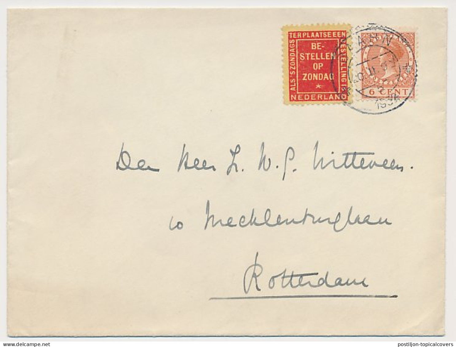 Bestellen Op Zondag - Baarn - Rotterdam 1932 - Storia Postale