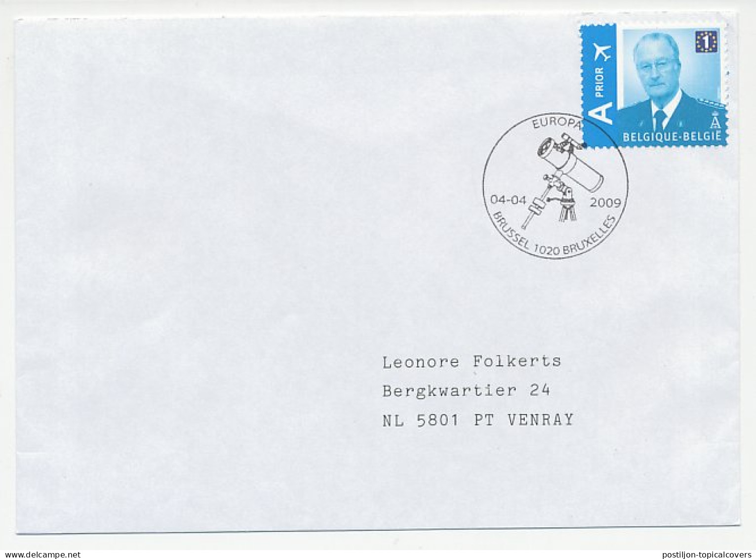 Cover / Postmark Belgium 2009 Stargazer - Telescope - Astronomie