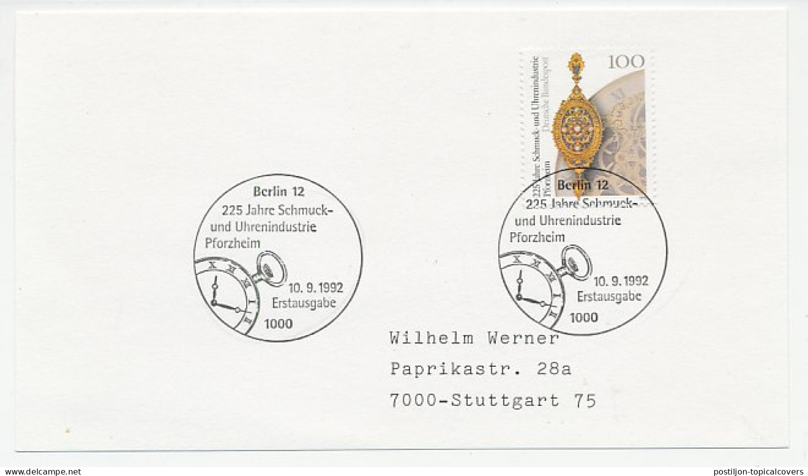 Cover / Postmark Germany 1992 Watch - Clock - Horlogerie